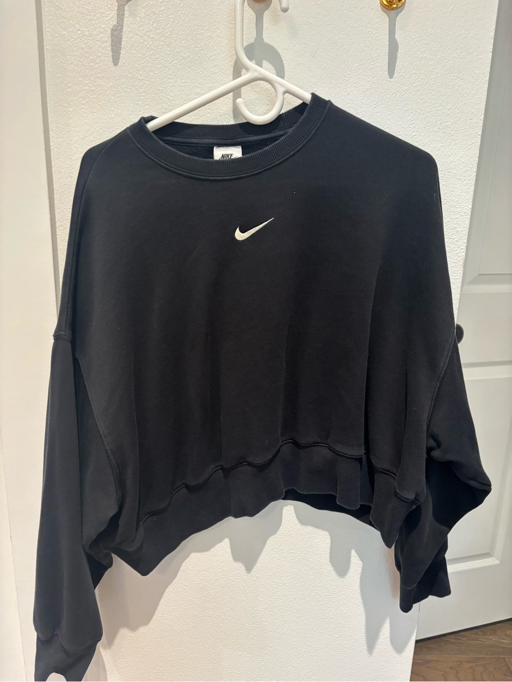 Nike Black Cropped Swoosh Crew Sweatshirt